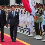 Menteri Pertahanan Republik Indonesia, Sjafrie Sjamsoeddin, menerima kunjungan kehormatan Menteri Pertahanan Jepang, Shinjiro Koizumi, di kantor Kementerian Pertahanan, Jakarta, Senin 4 Mei 2026.
