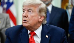 U.S. President Donald Trump speaks in the Oval Office at the White House