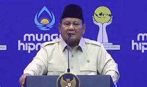 Presiden Prabowo Subianto saat berpidato dalam Musyawarah Nasional (Munas) XVIII Himpunan Pengusaha Muda Indonesia (Hipmi) di Ballroom Novotel Bandar Lampung, Rabu (10/6/2026)