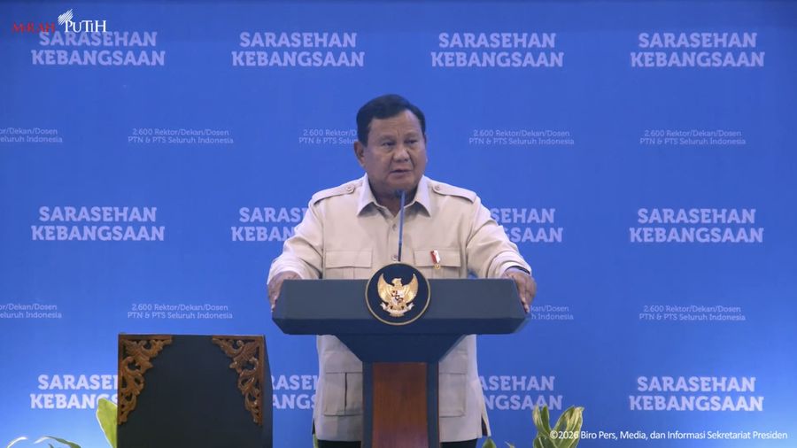 Presiden Prabowo Subianto saat menyampaikan sambutan dalam pembukaan Sarasehan Kebangsaan KSTI 2026 di Jakarta. Foto: Tangkapan Layar Youtube/Sekretariat Presiden.