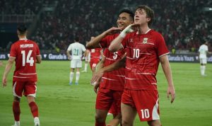 Selebrasi Ole Romeny dalam laga Timnas Indonesia vs Oman di Stadion Utama Gelora Bung Karno, Jakarta, Jumat (5/6/2026).