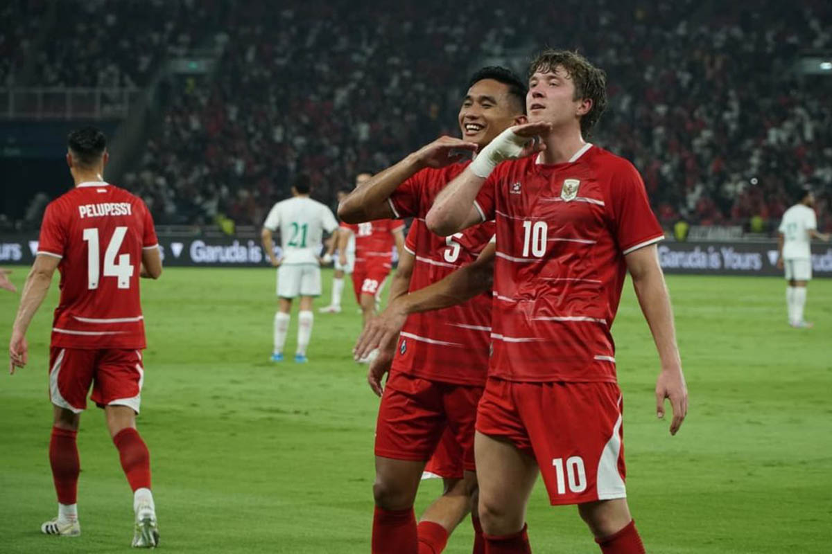 Selebrasi Ole Romeny dalam laga Timnas Indonesia vs Oman di Stadion Utama Gelora Bung Karno, Jakarta, Jumat (5/6/2026).